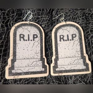 NEW, handmade wood tombstone earrings